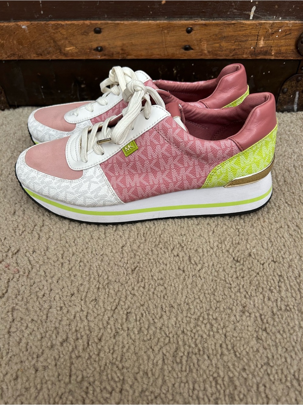 Michael Kors Pink, White & Neon Yellow Platform Sneakers